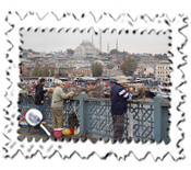 Fishermen going about their daily business on the Galata Bridge in Istanbul.