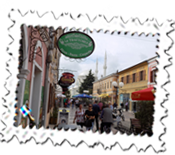 Shkodra’s main street and mosque